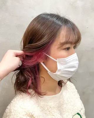 ミディアム カラー ヘアアレンジ 【ピンク/韓国ヘア/ ヘアセット】亜海のヘアスタイル