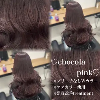 ロング カラー 💗愛され暖色💗 ピンク/レッド💗のヘアスタイル