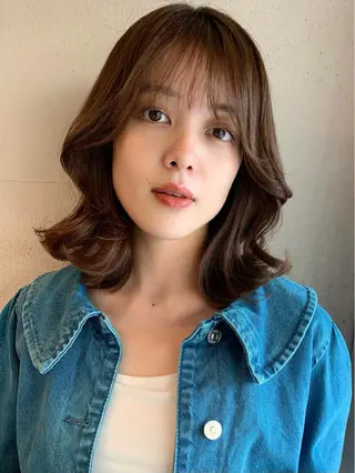 セミロング カラー 透明感/オリーブ/ グレージュ/YUKAのヘアスタイル