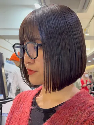 ミディアム カラー ボブ/暖色カラー コウボヒカルのヘアスタイル