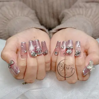 ロング 波 なみのネイルデザイン