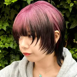 ミディアム カラー ウルフ/レイヤー/ ブリーチカラーのヘアスタイル