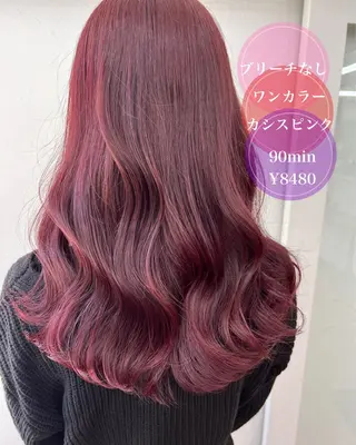 ロング カラー ブリーチなしピンク 縮毛艶髪矯正/吉村のヘアスタイル