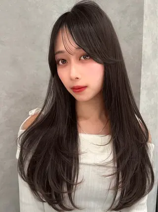 ミディアム カラー 木屋元一/透明感 /前髪/韓国ヘアのヘアスタイル