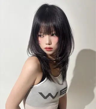 ミディアム rina／ベージュ ワンホン/韓国ヘアのヘアスタイル