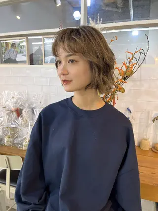 ショート パーマ benji仙台所属・KOKI/ ボブ/ パーマ/透明感カラーのヘアスタイル