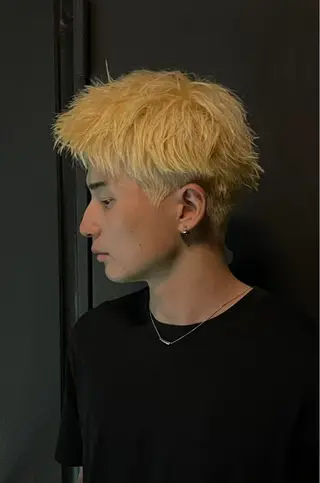 ショート カラー パーマ メンズ キッズ 栄💗メンズパーマ｜ ハイトーン｜haruのヘアスタイル