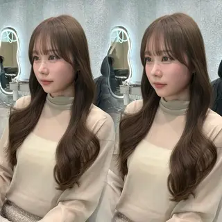 セミロング カラー ヘアアレンジ ブリーチなしW🎀 髪質改善／はのんのヘアスタイル