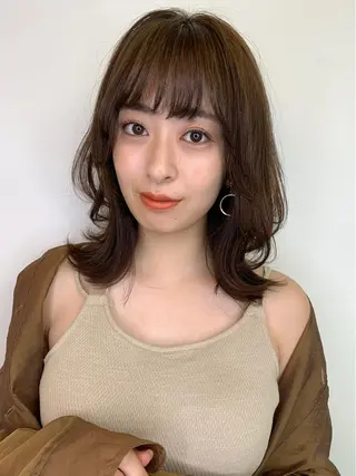 ミディアム カラー 透明感/オリーブ/ グレージュ/YUKAのヘアスタイル