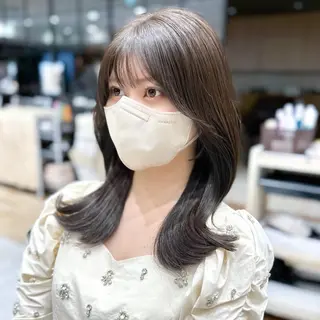 セミロング カラー 顔周り/くびれヘア 韓国ヘア💕風間るなのヘアスタイル