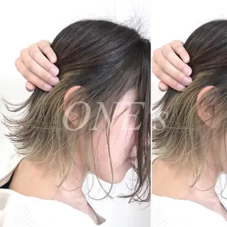 ミディアム カラー JuNブリーチに 縮毛矯正するプロのヘアスタイル