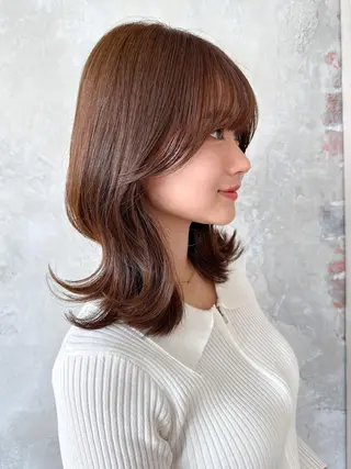 セミロング カラー 顔周り/くびれヘア 韓国ヘア💕風間るなのヘアスタイル