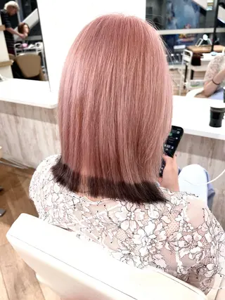 セミロング カラー 前髪/顔まわりカット 艶髪/髪質改善/縮毛のヘアスタイル