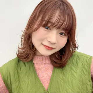 ミディアム カラー 暖色/艶髪/ボブ/ ショート/Ayaのヘアスタイル