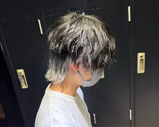 ミディアム カラー メンズ 【フェザーパーマ】 【縮毛矯正】鶴田文のヘアスタイル