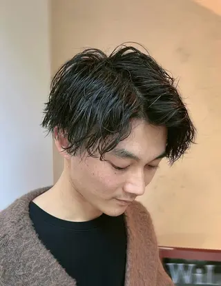 ミディアム パーマ メンズ メンズパーマ特化型 /京橋/栗野京弥のヘアスタイル