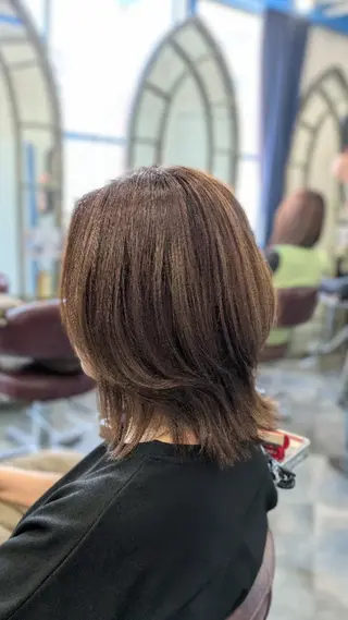 ミディアム カラー メンズパーマ/顔周り レイヤー店長えのもとのヘアスタイル