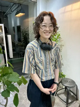 ミディアム カラー パーマ ヘアアレンジ パーマ/透明感カラー /ボブ/吉田一生のヘアスタイル