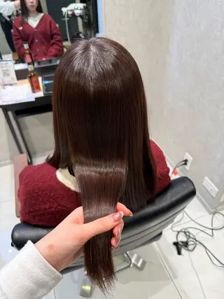 セミロング 艶ブラウン/赤み消し /盛れる顔周りのヘアスタイル