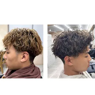 ショート カラー パーマ メンズ メンズパーマ🔵 ハイトーン✨原田慎也のヘアスタイル