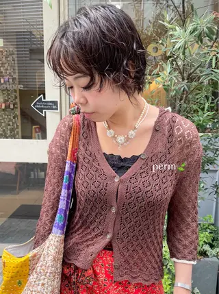 ショート パーマ ボブ ブリーチ/miinaのヘアスタイル