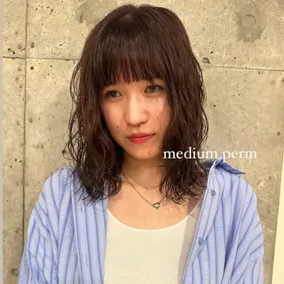 ミディアム パーマ ボブ/レイヤー/ニュ アンスパーマ/小夏のヘアスタイル