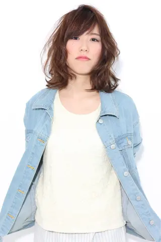 ミディアム セミロング カラー パーマ 佐々木 政徳のヘアスタイル