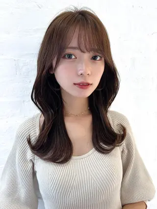 セミロング カラー 顔周り/くびれヘア 韓国ヘア💕風間るなのヘアスタイル