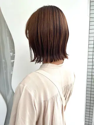 ミディアム カラー パーマ ボブ/透明感カラー /大宮/たぐち🥣のヘアスタイル