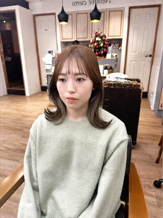 ミディアム カラー パーマ ヘアアレンジ メンズ キッズ レイヤーカット 🌿透け感カラーのヘアスタイル