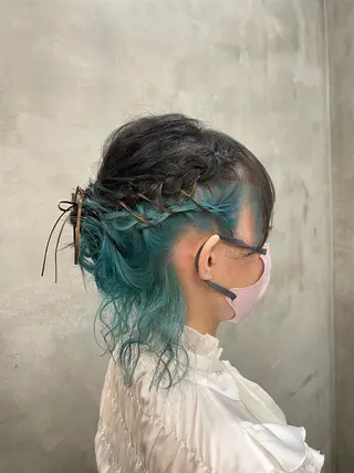 ミディアム ヘアアレンジ 【ピンク/韓国ヘア/ ヘアセット】亜海のヘアスタイル