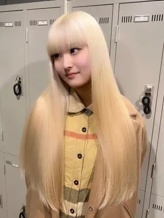 ロング カラー 僕なら縮毛矯正してて もブリーチできますのヘアスタイル