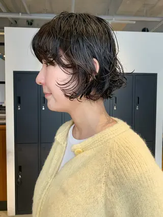 セミロング カラー パーマ 川崎ショート　ボブ 朝ラクパーマ横山大樹のヘアスタイル