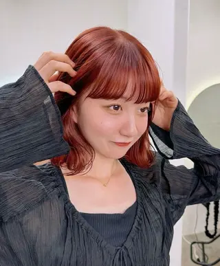 ミディアム カラー 暖色/ダブルカラー/ オレンジ/まどか🍊のヘアスタイル