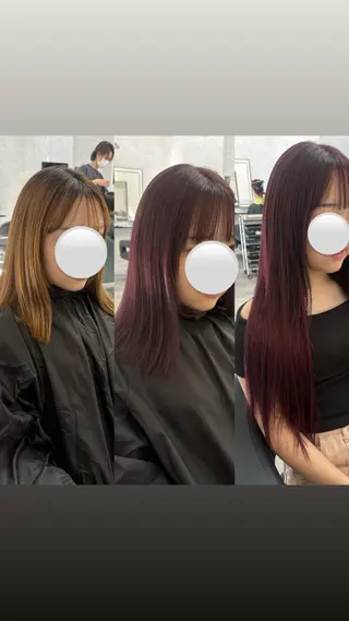 ロング ブリーチなしカラー ダブルカラーエクステのヘアスタイル