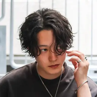 ミディアム カラー パーマ メンズ シースルーマッシュ/ メンズ/KYOHEIのヘアスタイル