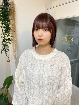 ショート カラー ブリーチなしで透け感 暖色カラーボブaoiのヘアスタイル