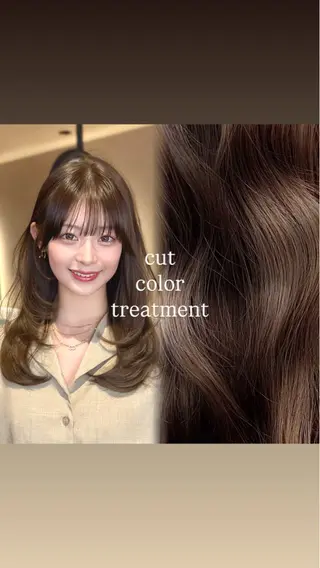セミロング カラー 顔周りcut/ 艶ワンカラー♥ちさきのヘアスタイル
