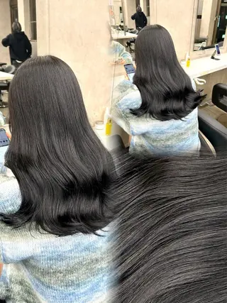 セミロング カラー パーマ ヘアアレンジ メンズ キッズ 🦋韓国レイヤー｜ 透明感グレージュ🦋のヘアスタイル