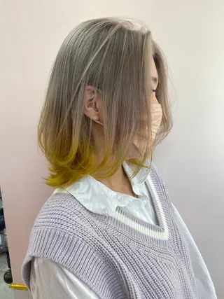 ミディアム カラー ハイトーン/レイヤー ハッシュカット/牧原のヘアスタイル