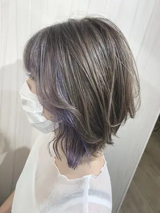 パーマ カラー メンズ セミロング 嶋村夏実🌼レイヤー 🌸白髪ぼかしのヘアスタイル