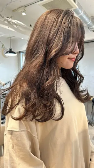 セミロング カラー じゅわっと暖色カラー 🍊Moemiのヘアスタイル