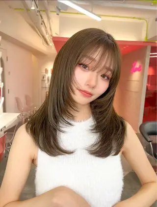 ミディアム カラー 山崎/ボブ縮毛矯正 レイヤー髪質改善のヘアスタイル