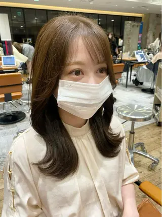 ミディアム カラー 顔周り/くびれヘア 韓国ヘア💕風間るなのヘアスタイル