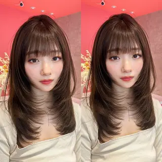 ミディアム カラー 山崎/ボブ縮毛矯正 レイヤー髪質改善のヘアスタイル