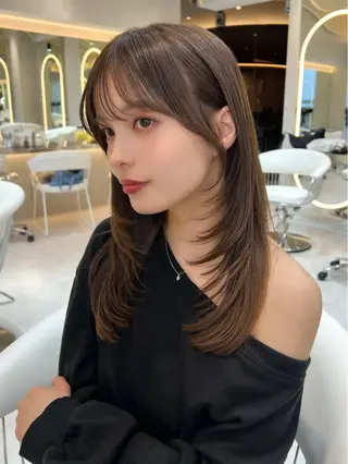 セミロング カラー ボブ/巻ける縮毛矯正 /韓国レイヤーはなのヘアスタイル
