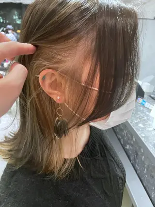 ミディアム 美髪矯正/艶カラー ボブ/栄/鐘ヶ江純也のヘアスタイル