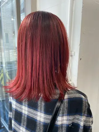 ミディアム カラー ブリーチなしで透け感 暖色カラーボブaoiのヘアスタイル