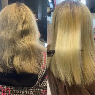 ロング 他店で断られた方歓迎 ブリーチ縮毛矯正のヘアスタイル