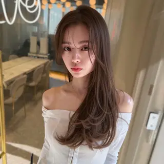 セミロング カラー 新宿/韓国風レイヤー 髪質改善/渋谷直樹のヘアスタイル